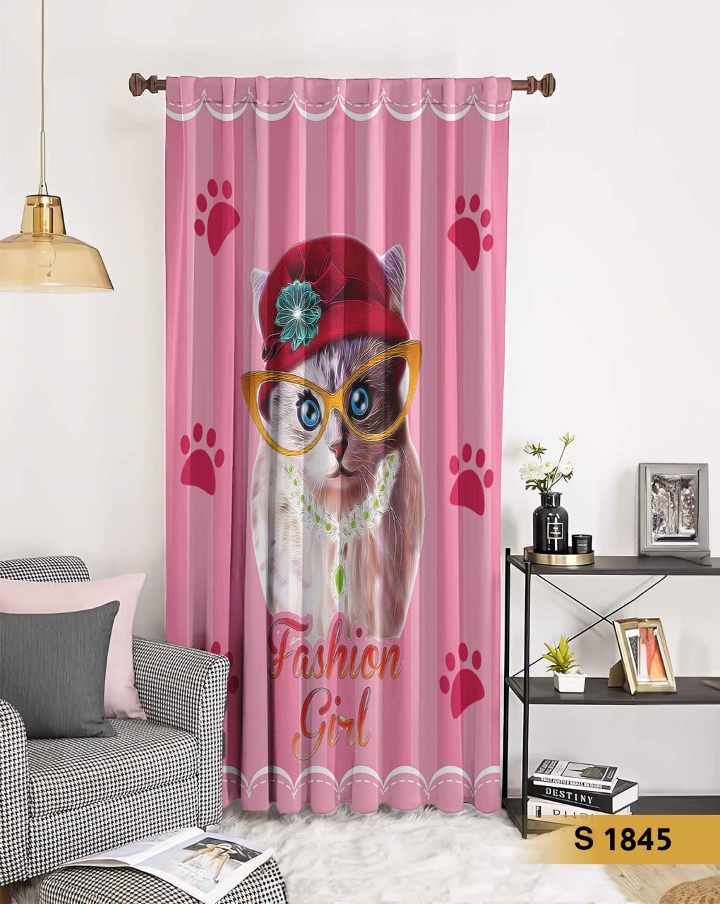 ستارة أطفال باللون الوردي والأبيض - 3D بتصميم قطة _ S 1845