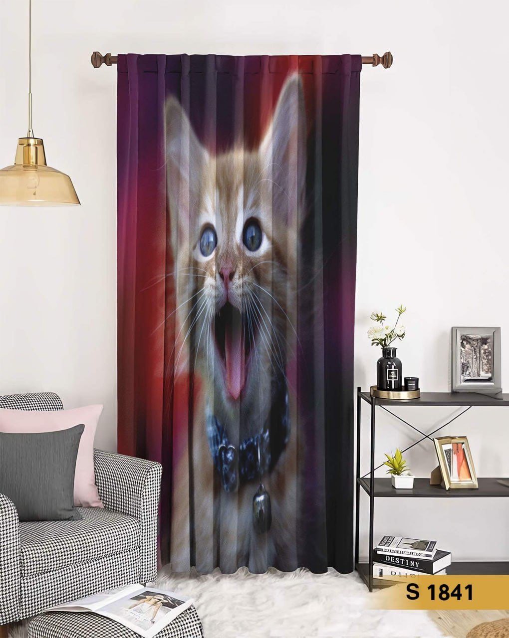 ستارة قطيفة تصميم قطة مطبوعة 3D باللون الأحمر والأسود _ S 1841