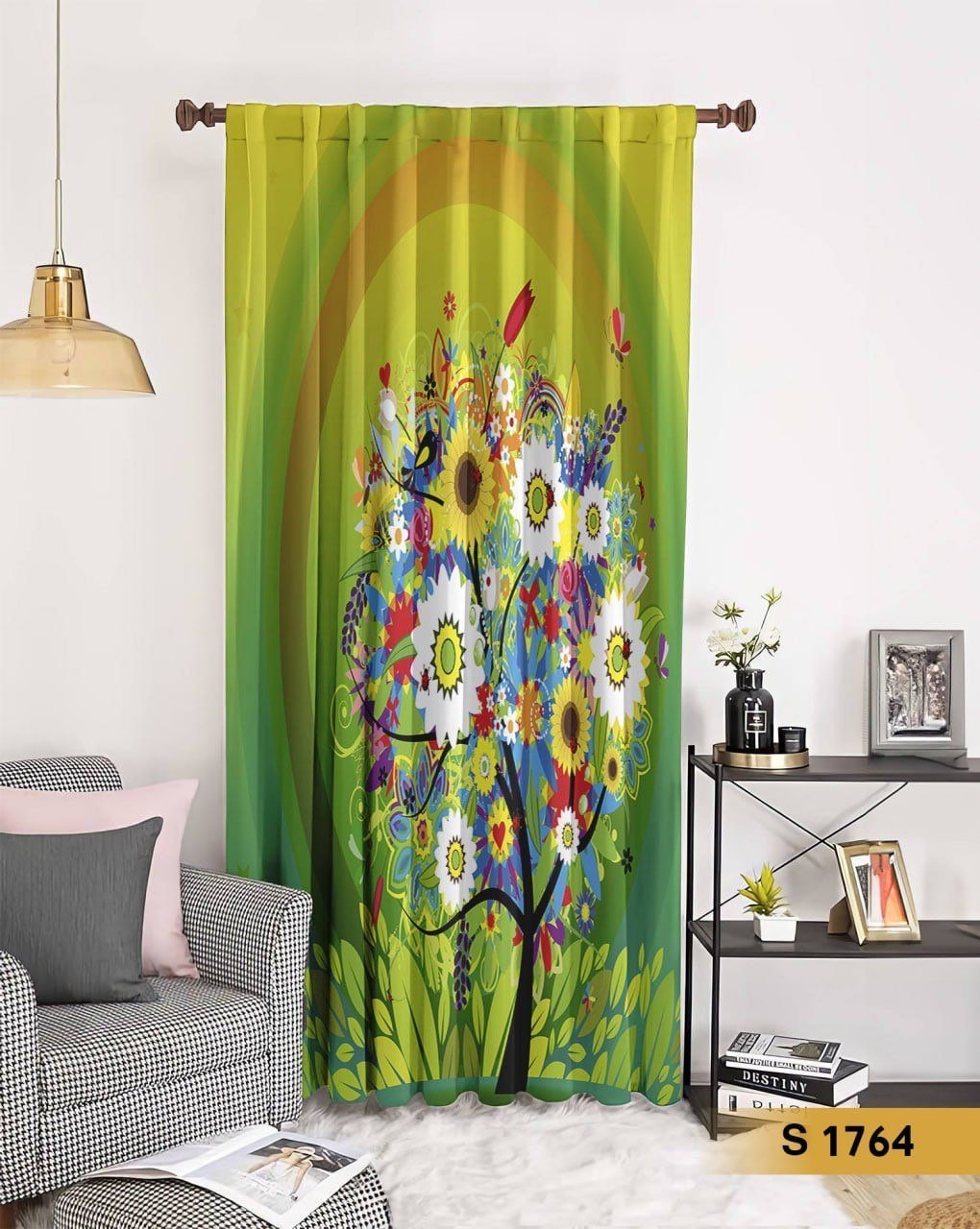 ستارة قطيفة ناعمة - تصميم شجرة الزهور الملونة 3D باللون الأخضر _ S 1764