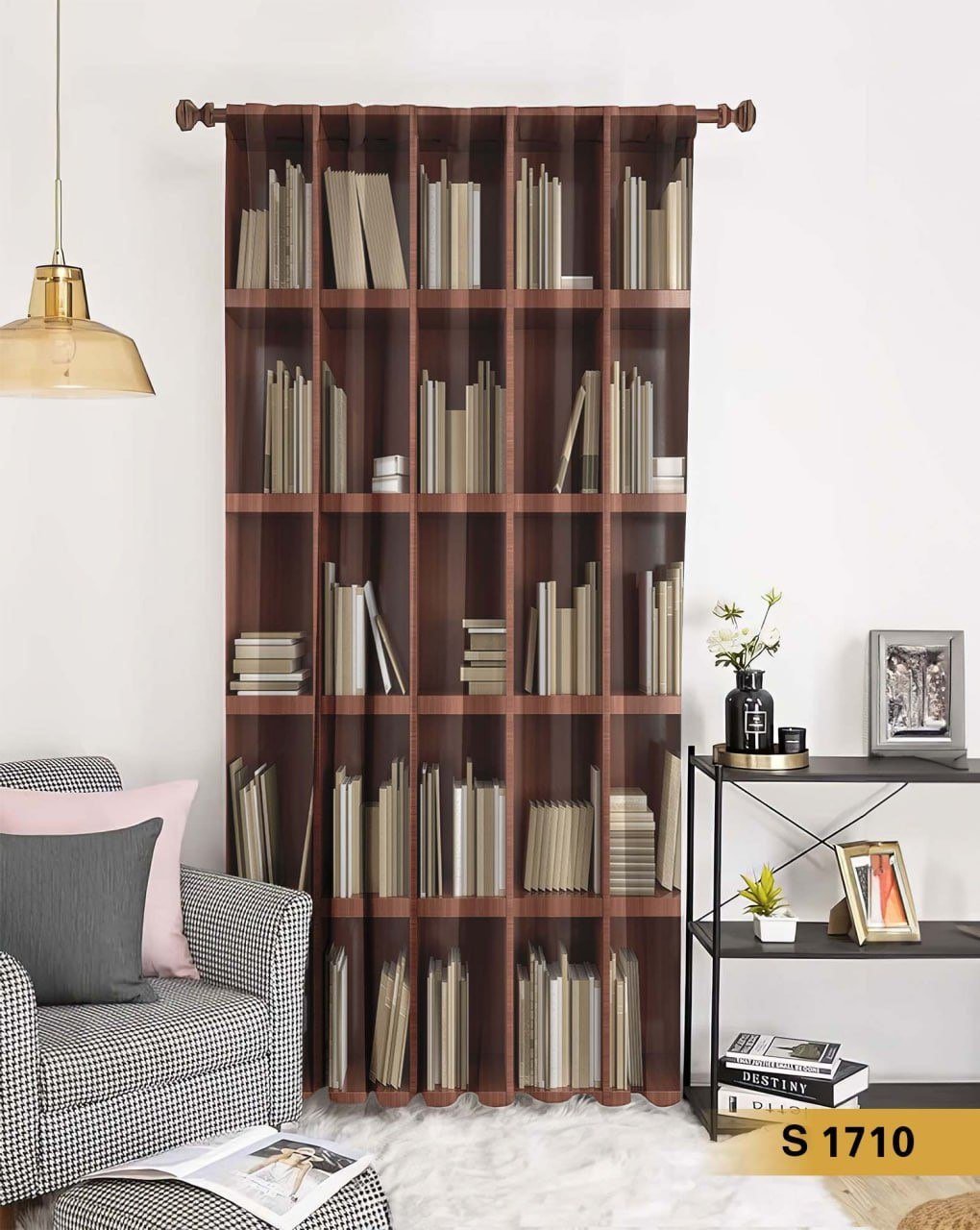 ستارة قطيفة ناعمة - تصميم مكتبة كتب مطبوع 3D باللون البني والبيج _ S 1710