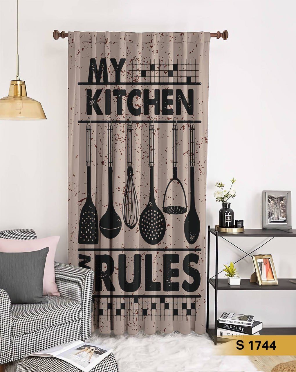 ستارة قطيفة طباعة 3D بتصميم أدوات المطبخ العصري –  S 1744