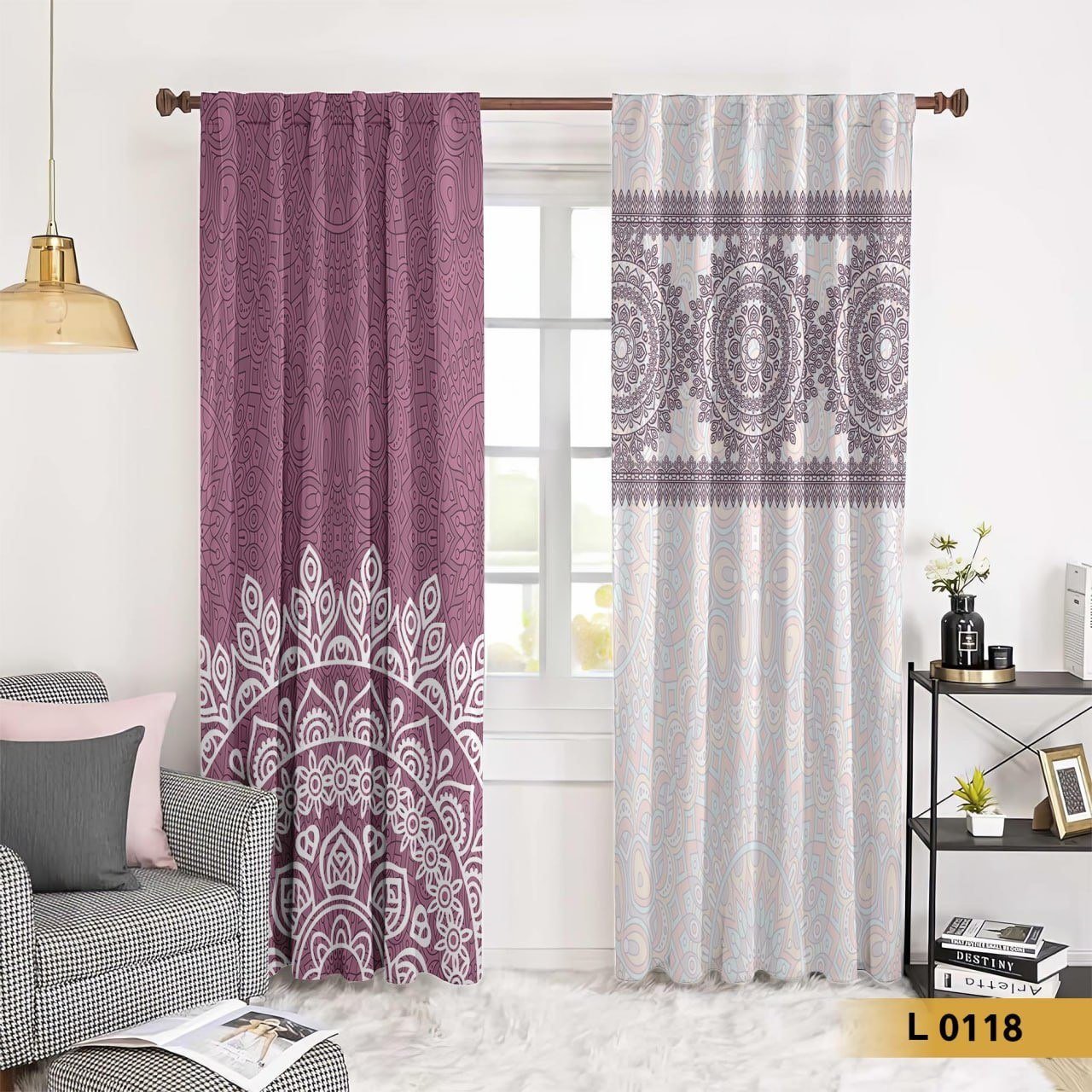 ستارة قطيفة طباعة 3D باللون الموف مع نقشة ماندالا هندسية – موديل L0118