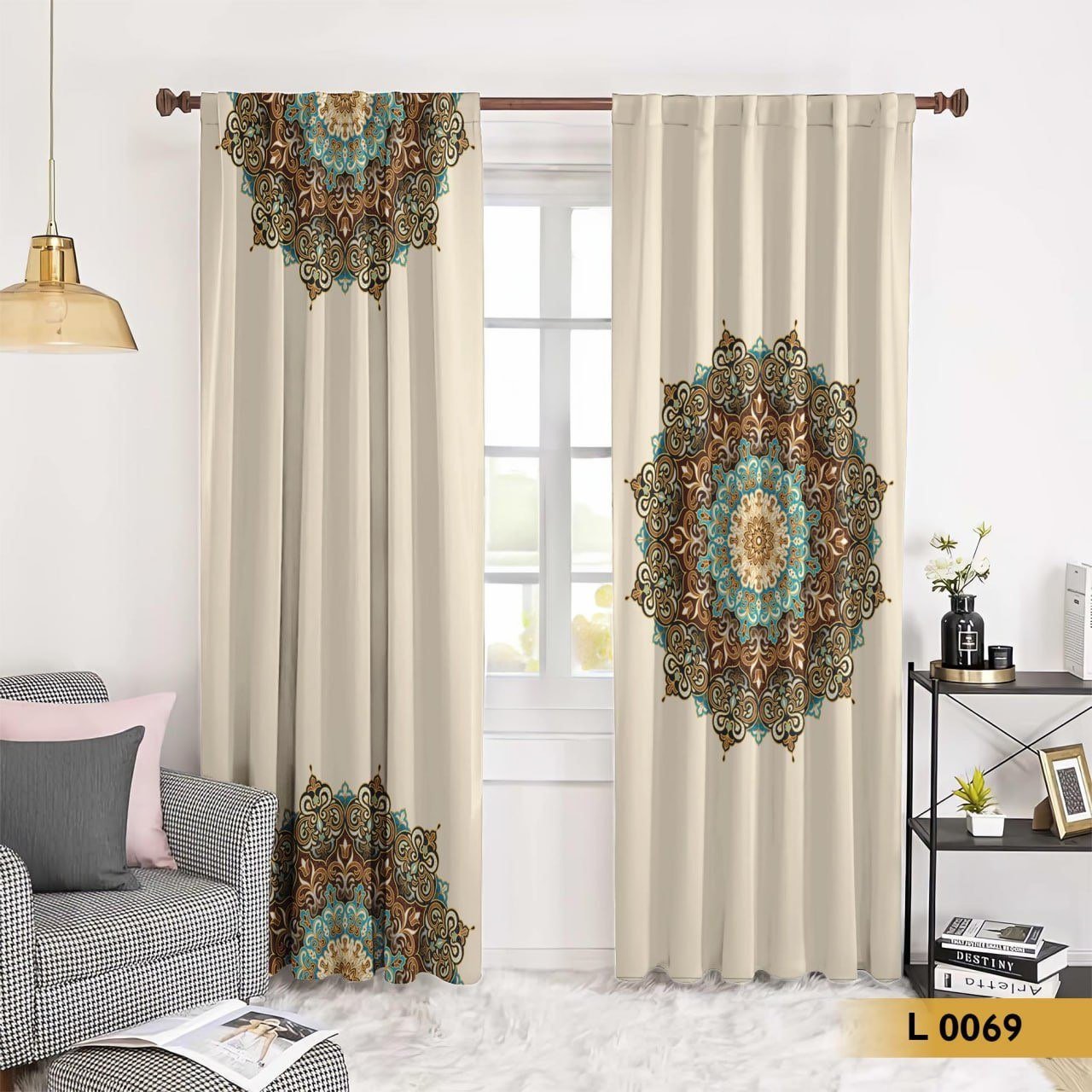 ستارة طباعة 3D بنقوش ماندالا شرقية بألوان تركواز وبني – موديل L0122