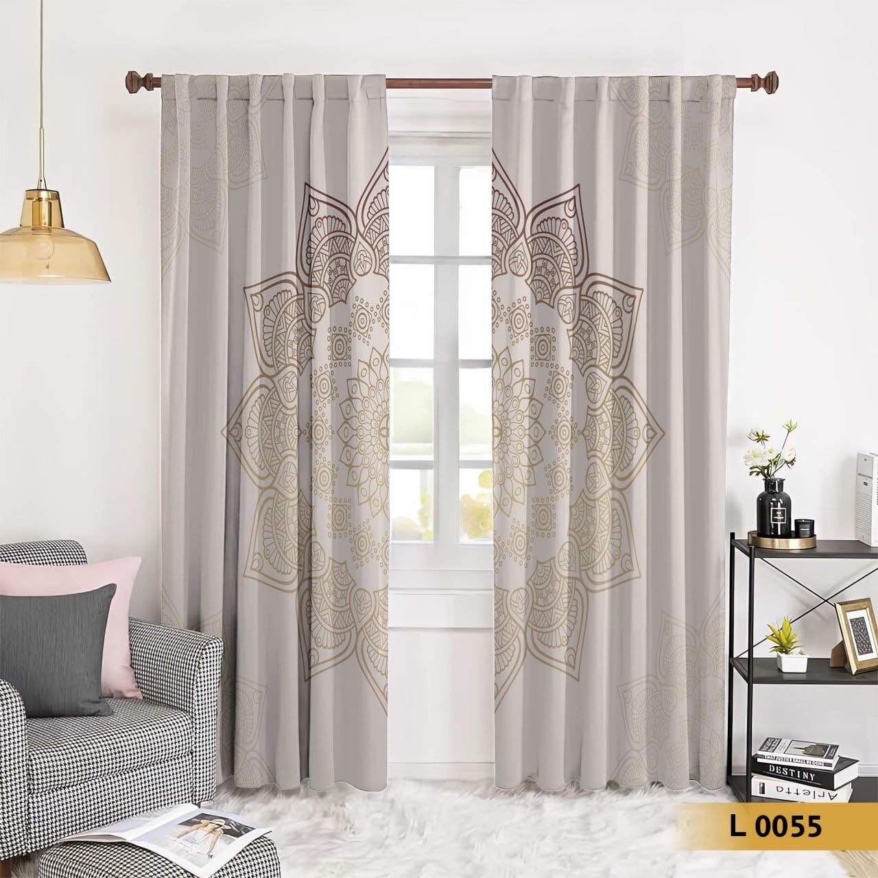 ستارة قطيفة طباعة 3D بنقشة ماندالا – لون بيج فاتح | موديل L0055