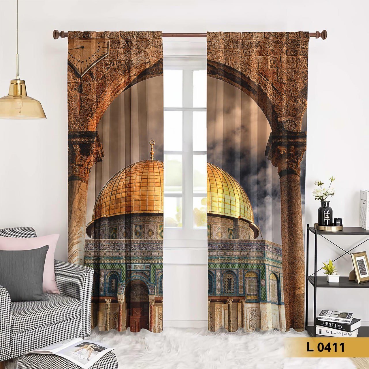 ستارة قطيفة طباعة 3D لقبة الصخرة – ألوان ذهبية وبنية – موديل L0411