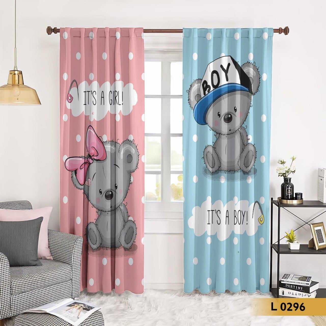 ستائر أطفال ولد وبنت بطبعة دب كرتوني – موديل L0296