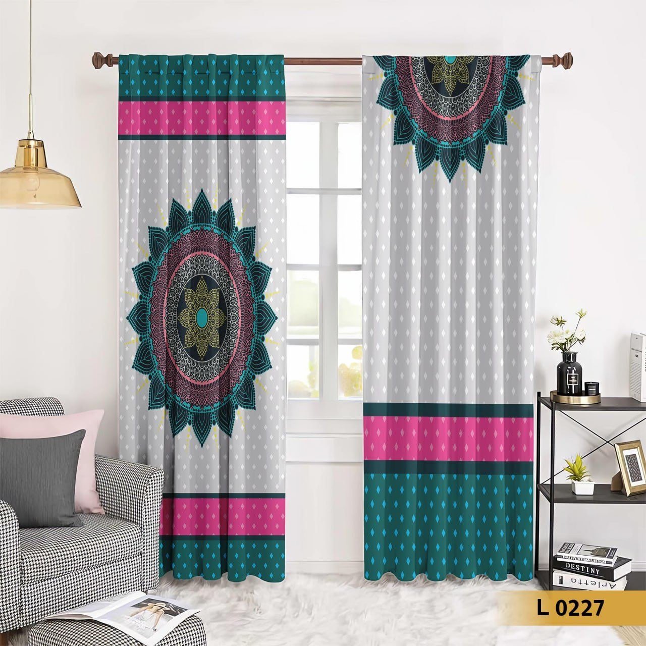 ستارة مودرن بنقشة ماندالا هندية – ألوان تركواز وفوشيا – موديل L0227