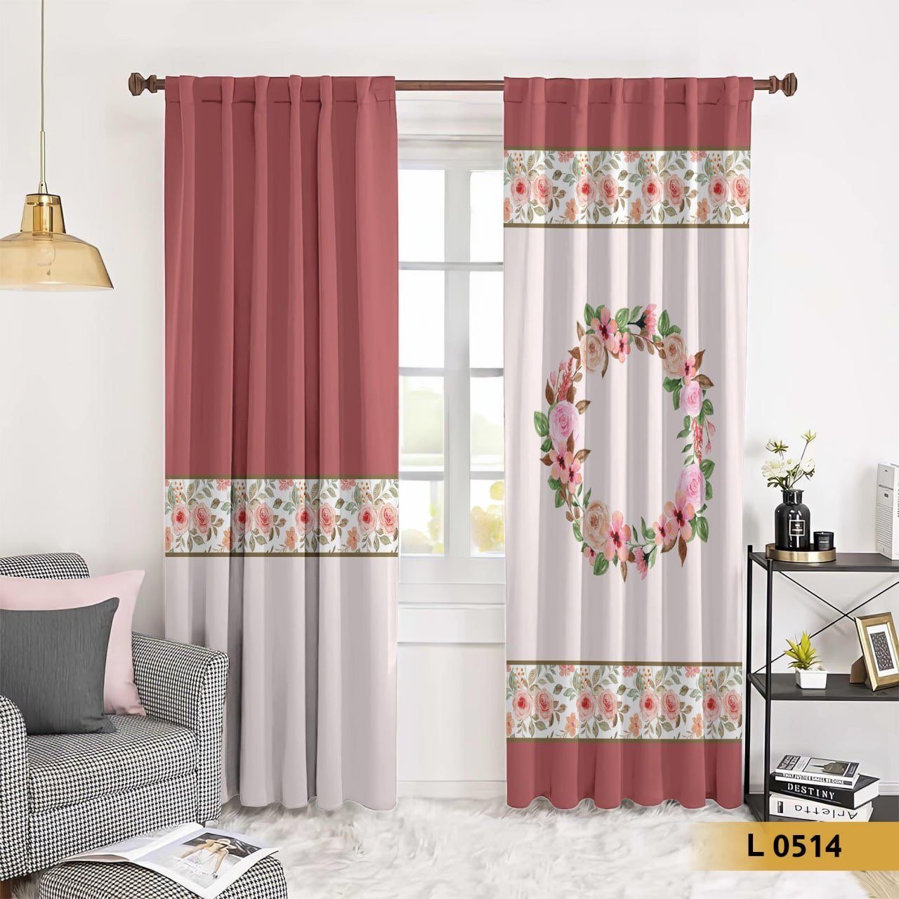 ستارة مودرن بنقشة ورد ناعم – موديل L 0514