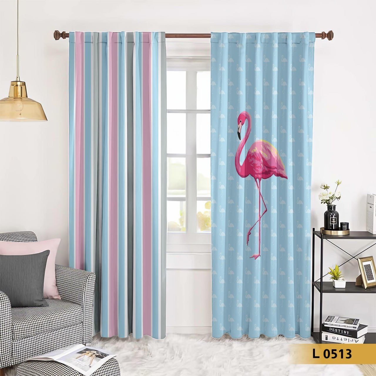 ستارة مودرن بنقشة فلامنجو وخطوط ملونة – موديل L 0513