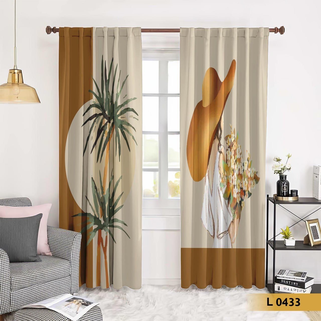 ستارة قطيفة مودرن طباعة 3d – ألوان بيج وبني – موديل L 0433