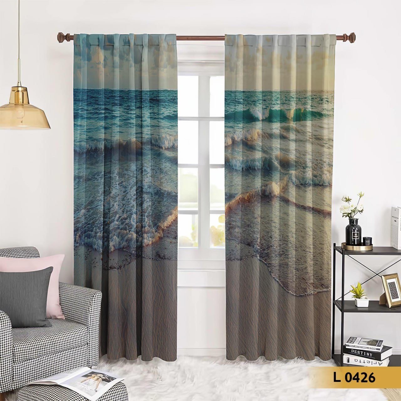 ستارة قطيفة بطباعة منظر بحري – موديل L 0426