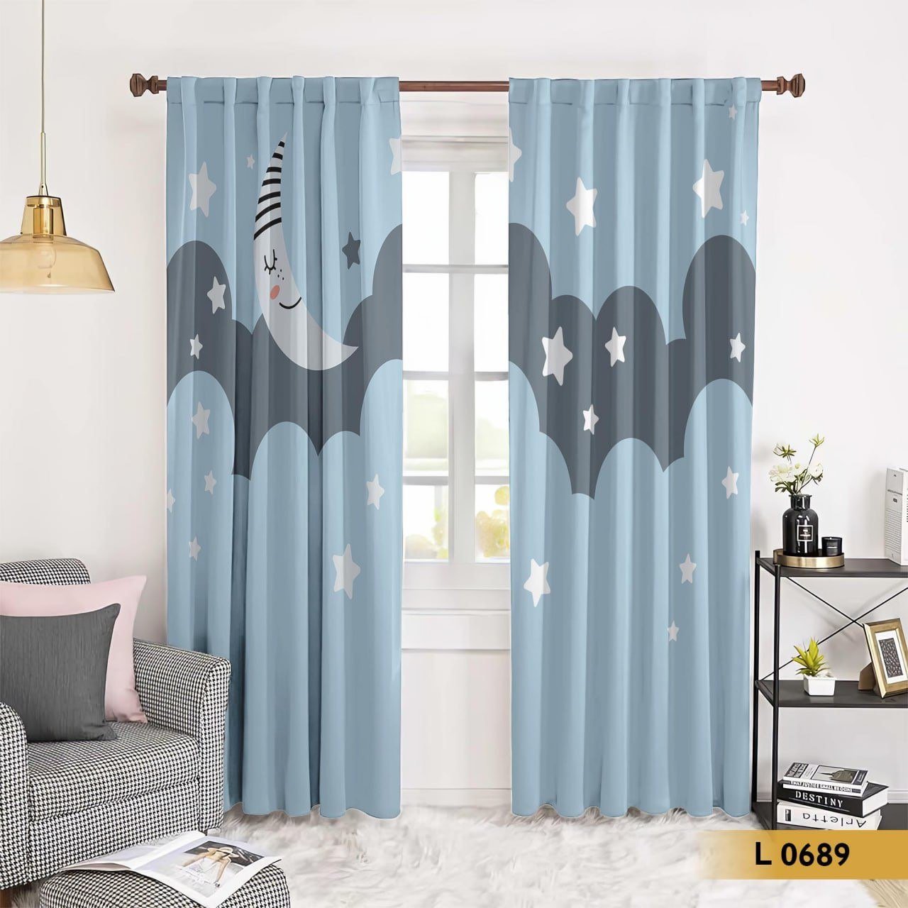 ستارة قطيفة أطفال بنقشة القمر والنجوم – L 0689