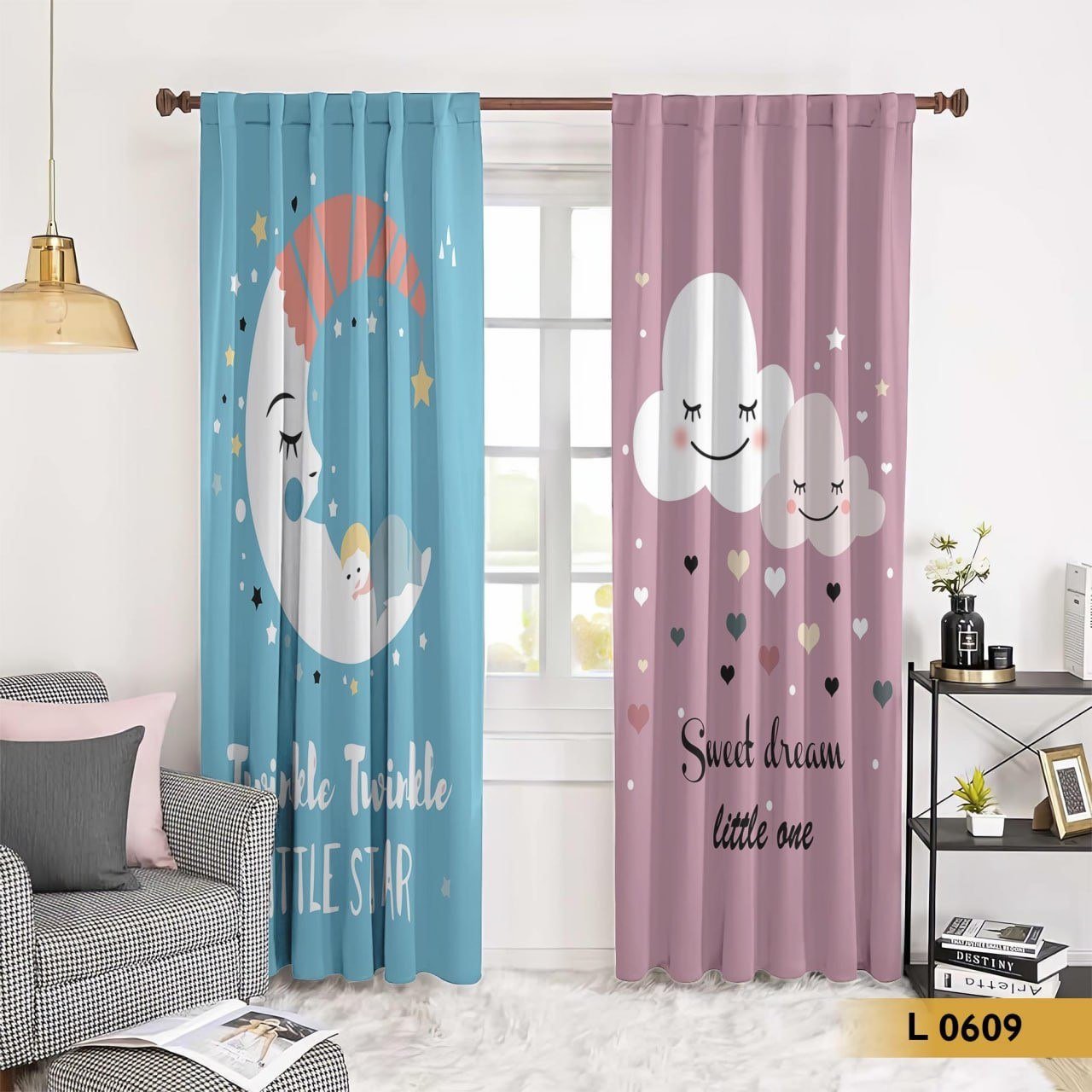 ستارة أطفال قطيفة برسومات قمر وغيوم – موديل L 0609