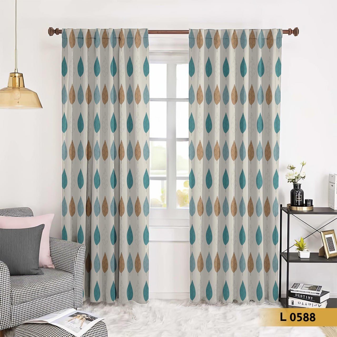 ستارة مودرن قطيفة بنقشة ورقية أنيقة – موديل L 0588