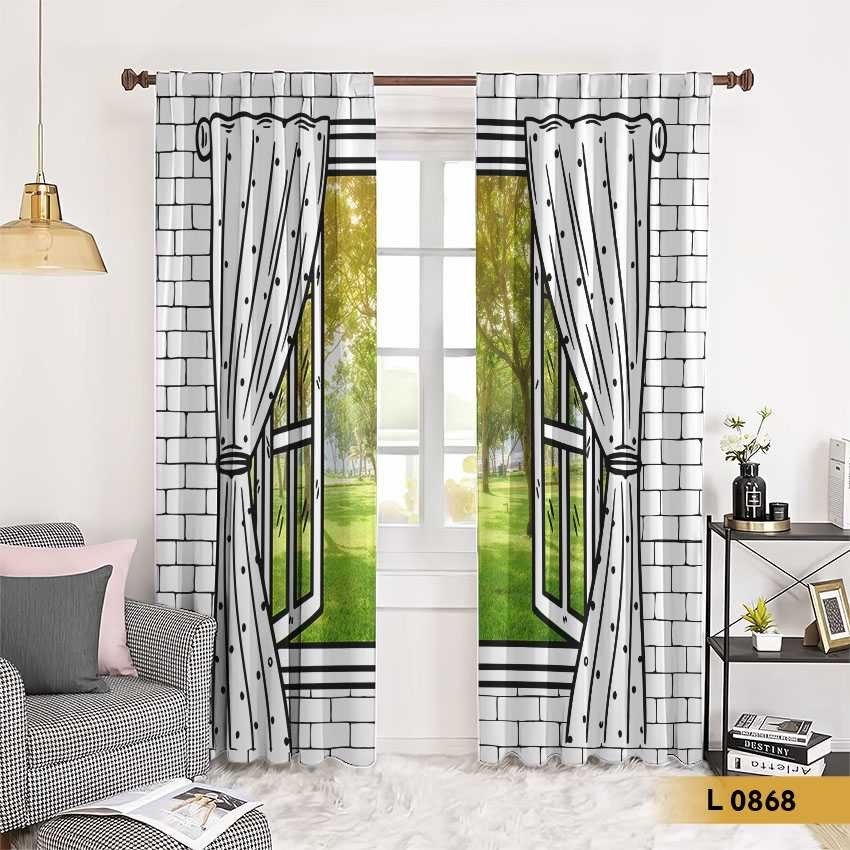 ستارة برسمة نافذة مفتوحة تطل على منظر طبيعي – موديل L 0868