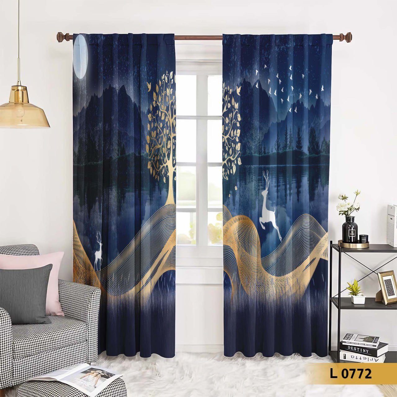 ستارة فاخرة بتصميم الطبيعة الليلية والغزال الذهبي – موديل L 0772