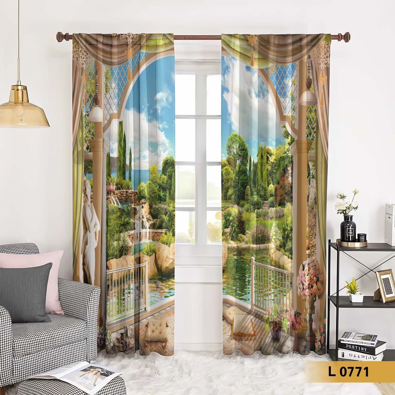 ستارة جدارية بإطلالة على حديقة أوروبية فاخرة – موديل L 0771