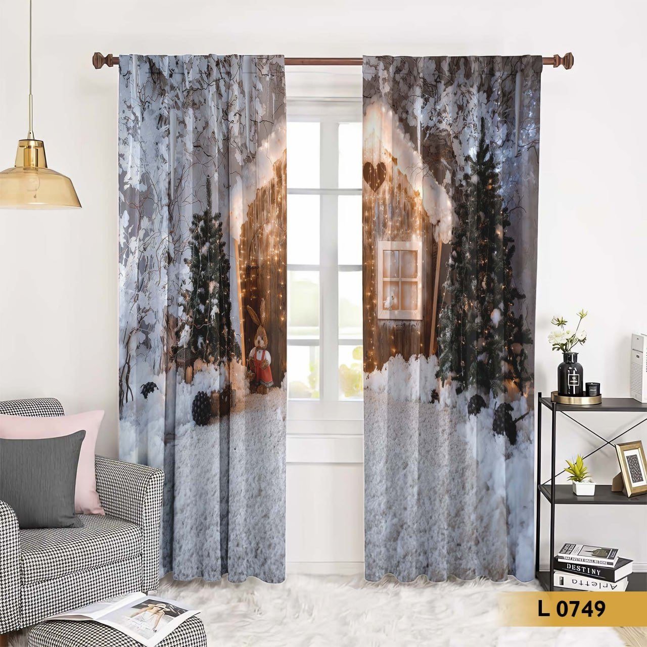 ستارة بتصميم كوخ مضاء وسط الثلوج – موديل L 0749