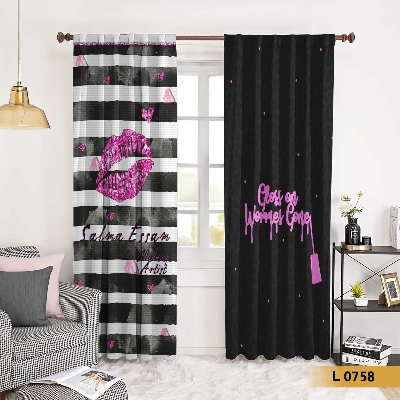 ستارة قطيفة باللون الاسود بطابع انثوي – موديل L 0758