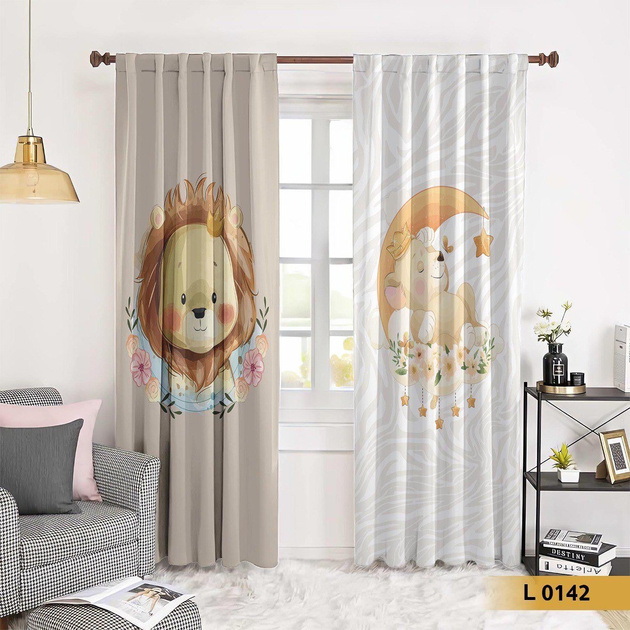 ستائر أطفال لرسومات أسد ودب على القمر – موديل L0142