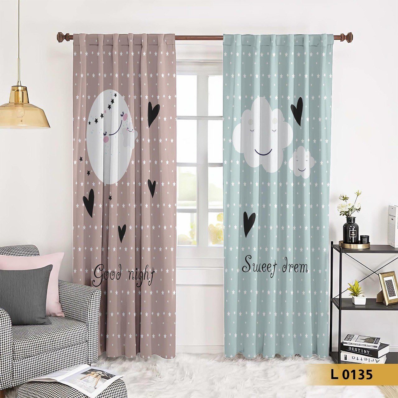 ستائر أطفال بنقشة القمر والسحاب – موديل L0135