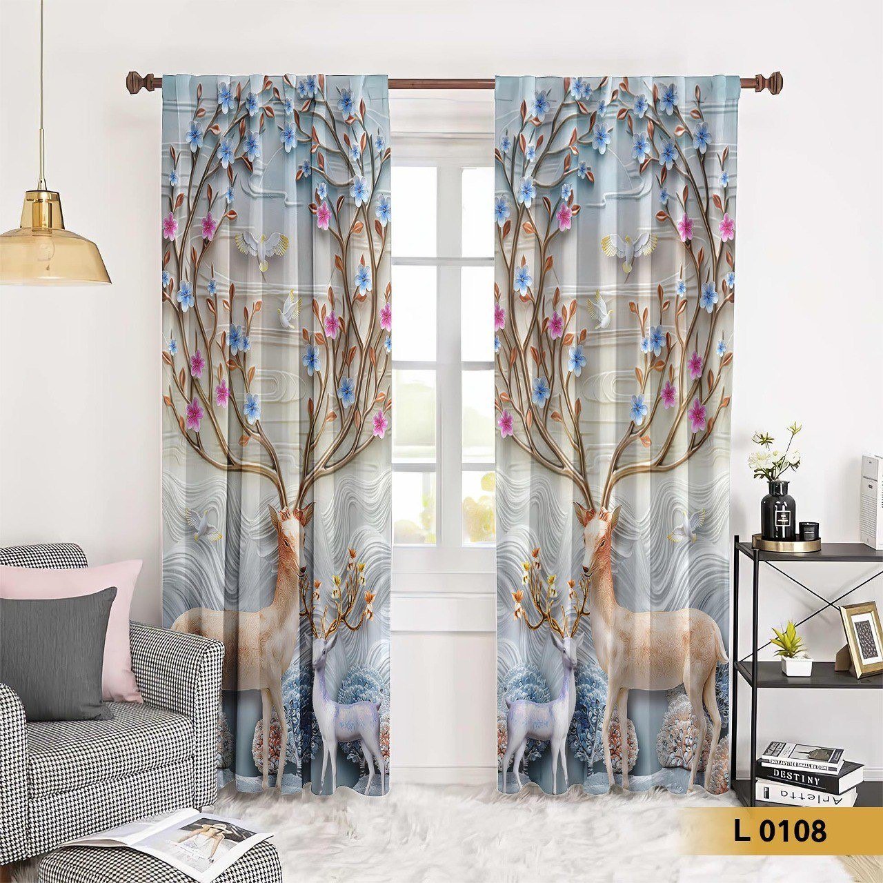 ستارة مودرن بتصميم الغزلان وزهور ثلاثية الأبعاد _موديل L0108