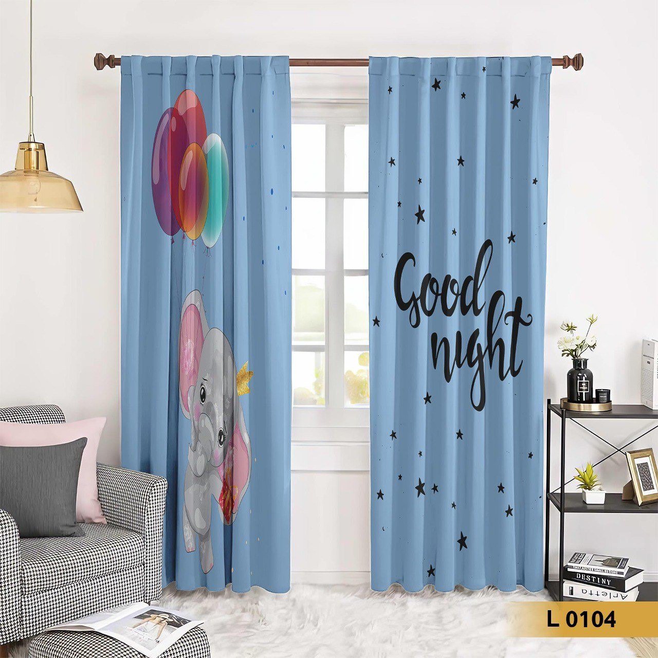 ستارة أطفال بتصميم فيل كرتوني وبالونات مع عبارة Good Night _ موديل L0104